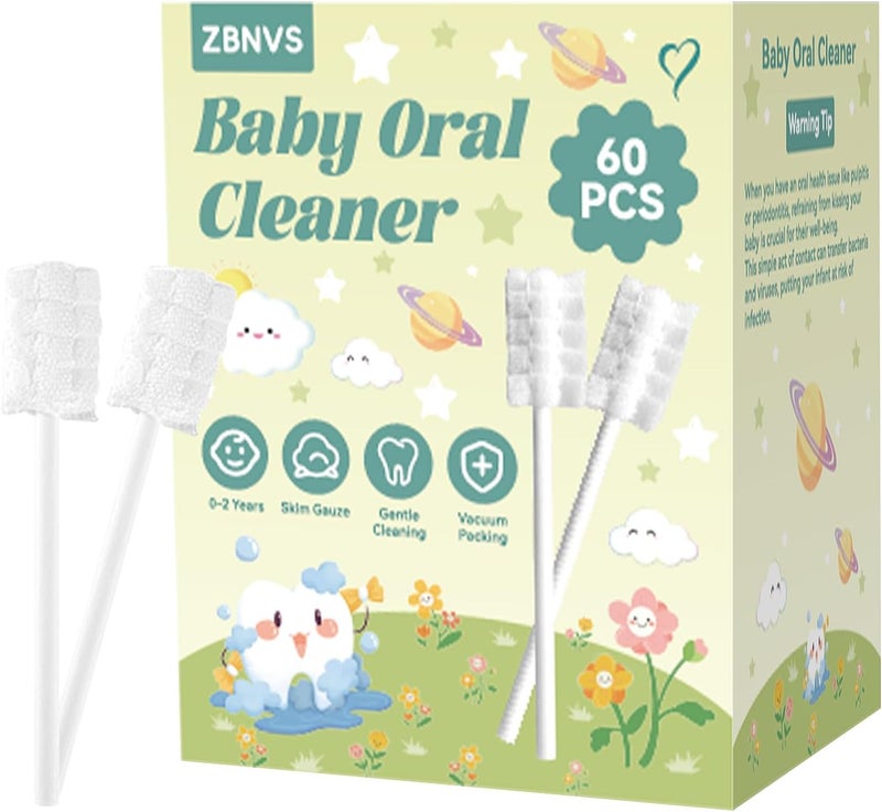 Foily 60-Pack Baby Tongue Cleaner Gauze– Gentle Newborn Oral Care, Disposable Toddler Tooth Brush for 0-24 Months Tooth Mouth Gum Clean (Square Style) - Image 1